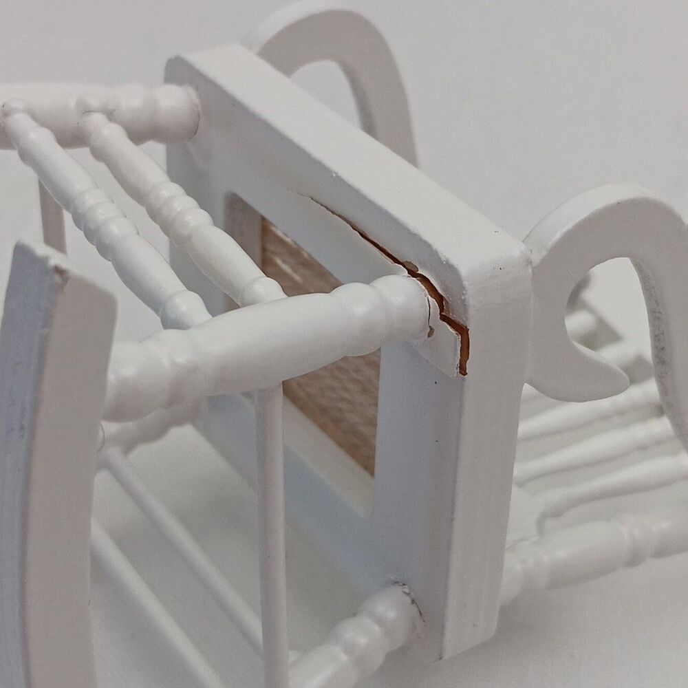 1:12 Dollhouse Mini Furniture High Chair & Classic Rocking Chair White Wood - Picture 8 of 9